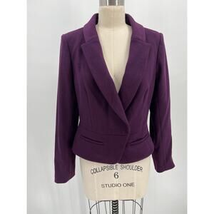 Paule Ka Shawl Collar Blazer Sz 40/US 8 Purple Wool Blend Cropped Peplum